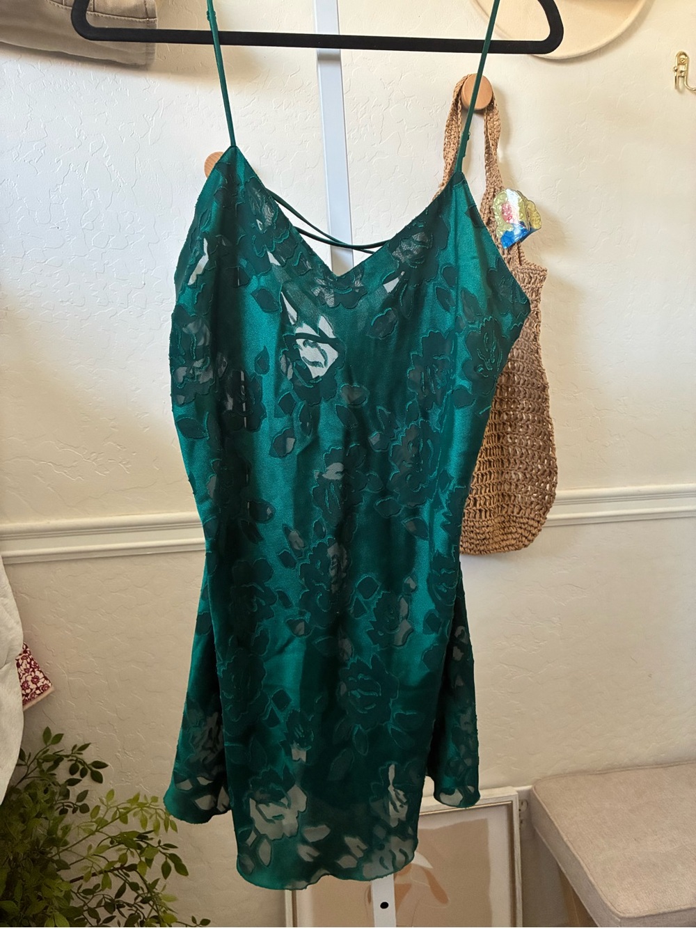 Victoria's Secret Teal Floral Lace-Up Satin Slip Dress